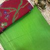 Pure Cotton Plain Unstitched Top with Kalamkari Cotton Dupatta – Parrot Green & Red
