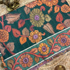 Kalamkari Floral Printed Semi Tussar Silk Saree with Plain Contrast Running Blouse – Deep Teal Green