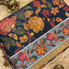 Kalamkari Floral Printed Semi Tussar Silk Saree with Plain Contrast Running Blouse – Charcoal Black
