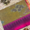 Handloom Pochampally Pure Cotton Saree with Mangalgiri Border & Running Blouse – Mustard Olive & Pink