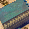 Handloom Pochampally Pure Cotton Saree with Zari Border & Running Blouse – Teal Blue & Navy