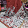 Summer-Friendly Linen Cotton Saree with Kalahasti Pen Kalamkari Digital Print & Contrast Running Blouse – Rust Red