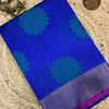Royal Blue Floral Tanchoi Printed Chanderi Cotton Saree with Magenta Border