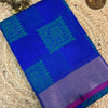 Royal Blue Floral Butta Tanchoi Printed Chanderi Cotton Saree with Magenta Border