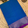 Royal Blue Traditional Tanchoi Printed Chanderi Cotton Saree with Magenta Border