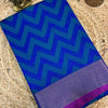 Royal Blue Zig Zag Tanchoi Printed Chanderi Cotton Saree with Magenta Border