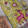 Handpainted Olive Green Kota Doria Kalamkari Printed Saree with Contrast Blouse