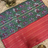 Mishri Marshmallow Georgette Saree with Elephant Print and Contrast Pink Border
