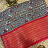 Mishri Marshmallow Georgette Saree with Elephant Print and Contrast Red Border