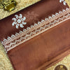 Elegant Brown Paper Cotton Saree with White Tribal Motif Border