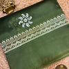 Olive Green Paper Cotton Saree with White Tribal Printed Border