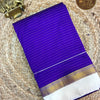 Royal Purple Striped Polycotton Mixed Silk Saree with Contrast Border
