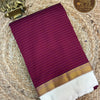 Wine Purple Striped Polycotton Mixed Silk Saree with Contrast Border