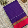 Deep Purple Striped Polycotton Mixed Silk Saree with Pink Contrast Border
