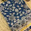 Navy Blue Handpainted Kota Doria Kalamkari Printed Saree with Contrast Blouse