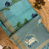 Sky Blue Mugha Cotton Saree with Pichwai Floral Prints and Contrast Blouse