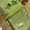 Pastel Green Mugha Cotton Saree with Pichwai Floral Prints and Contrast Blouse