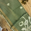 Sage Green Linen Cotton Saree with Floral Woven Design