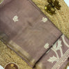 Dusty Mauve Linen Cotton Saree with Floral Woven Design