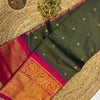 Olive Green Gadwal Semi Pattu Saree with Rich Pink Kanchi Border