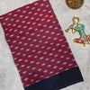 Single Warp Pure Handloom Ikkat Cotton Saree in Wine Red with Navy Border – Bhuvanagiri Looms Collection