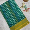 Single Warp Pure Handloom Ikkat Cotton Saree in Teal Green with Mustard Border – Bhuvanagiri Looms Collection