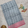 Single Warp Pure Handloom Ikkat Cotton Saree in Ash Grey with Rose Pink Border – Bhuvanagiri Looms Collection