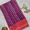 Single Warp Pure Handloom Ikkat Cotton Saree in Royal Purple with Coral Pink Border – Bhuvanagiri Looms Collection