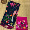 Pure Georgette Floral Print Saree with Contrast Embroidered Blouse – Navy Blue & Fuchsia Pink
