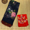 Pure Georgette Vintage Floral Print Saree with Contrast Embroidered Blouse – Midnight Black & Vermilion Red