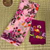 Pure Georgette Floral Print Saree with Contrast Embroidered Blouse – Blush Pink & Magenta Purple