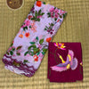 Pure Georgette Floral Print Saree with Contrast Embroidered Blouse – Lavender Pink & Wine Purple