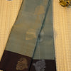 Misty Sage Soft Silk Saree with Betelwood Brown Border and Grand Pallu