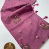 Beautiful Rose Mauve Matka Chanderi Cotton Saree with Thread Embroidery and Plain Self Coloured Blouse