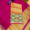 Handwoven Mangalagiri Silk with Pochampally Weaving Border – 3 Pc Unstitched Salwar Dress Material (Mango yellow and cherry pink)