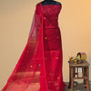 Premium Handcrafted Muslin Paithani Jamdani 2-Pc Set – Regal Crimson Red
