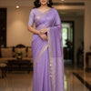 Semi Chanderi Linen Cotton Saree with Striped Running Blouse – Lilac Purple