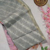 Soft Chanderi Leheriya Cotton Saree with Kalamkari Printed Pallu & Contrast Running Blouse – Pearl Grey