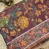 Kalamkari Floral Printed Semi Tussar Silk Saree with Plain Contrast Running Blouse – Vintage Wine