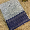 Bhagalpuri Soft Viscose Cotton Saree with Navy Blue Contrast Border and Running Blouse