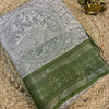 Bhagalpuri Soft Viscose Cotton Saree with Olive Green Contrast Border and Running Blouse