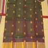Ponnilavu Maanthulir Pachai Soft Silk Saree with Golden Peach Zari Border and Grand Pallu